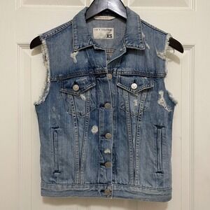Rag & Bone Jean Denim Vest‎ Tattered Distressed Light Wash XS USA Made Grunge